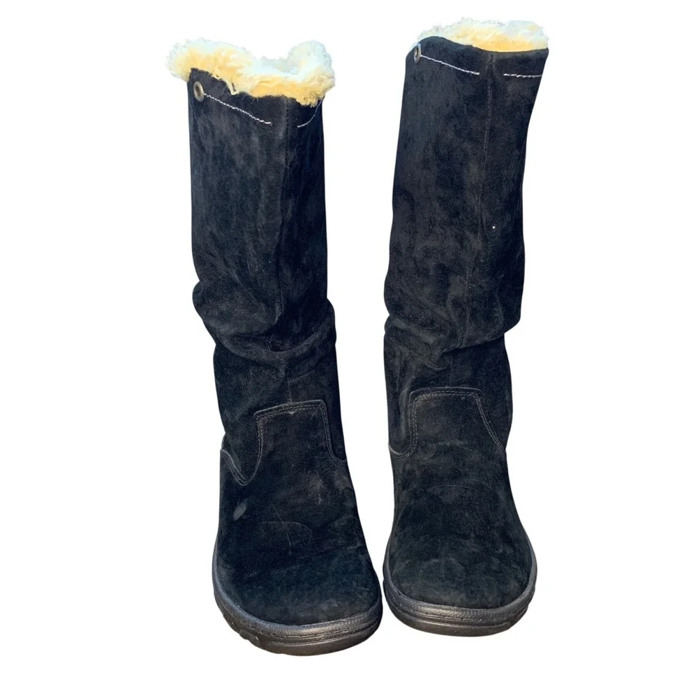 Caterpillar Black Suede Fur Lined Winter Boots Women Warm Cozy‎ Knee High Size 9